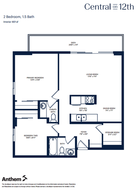 Floor plan for 2 beds, 1 bath, 804 sqft